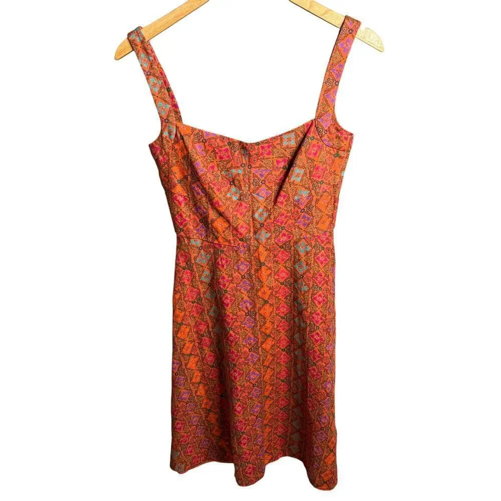 Saloni Rachel Printed Linen Mini Dress Red Size 2 - Picture 5 of 8